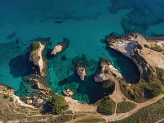 Aerial view of Salento coastline, Torre Sant'Andrea