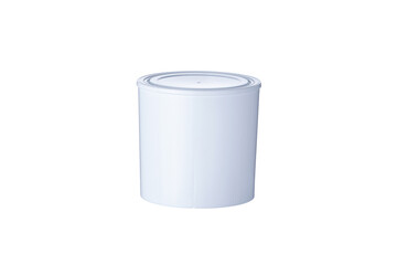 white plastic bucket with white lid, plastic containers on white background, food plastic box isolated on white, product packaging for foodstuff or paints, adhesives, sealants, primers