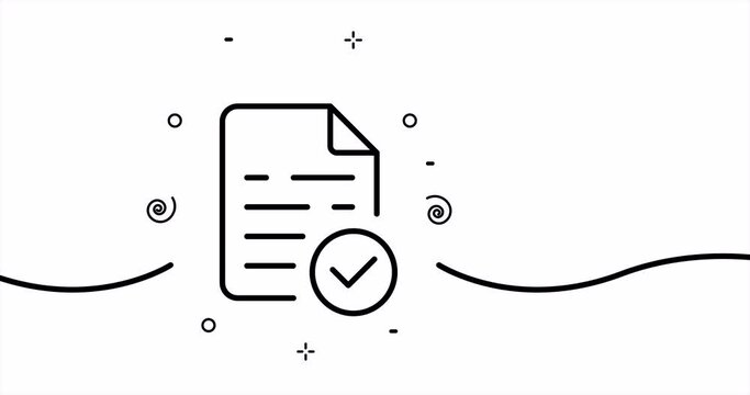 File with checkmark icon. Information concept. One line drawing animation. Motion design. Animated technology logo. Video 4K.