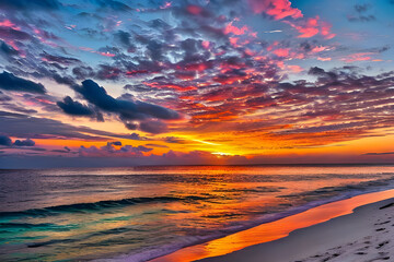 Fototapeta na wymiar A fiery, beautiful sunset over the ocean