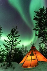 Northern lights and tent