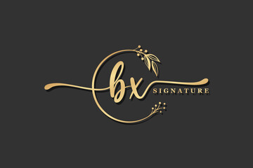 luxury signature initial bx logo design isolated leaf and flower
