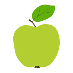 Green apple icon with leaf in flat style. Simple vector illustration