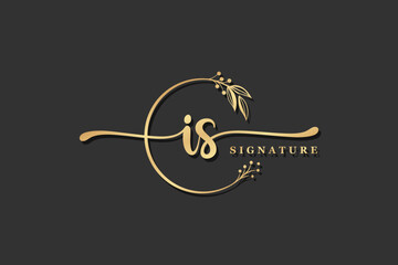 luxury gold signature initial is logo design isolated leaf and flower