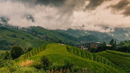 Fototapeta na wymiar Landscape of terraced rice fields near Dazhai Village, Longji, China