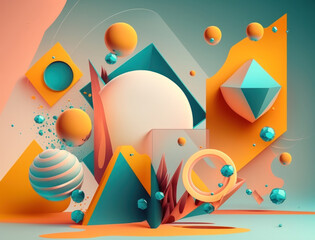 Abstract image featuring a combination of organic and geometric shapes dynamic and energetic background created with Generative AI technology