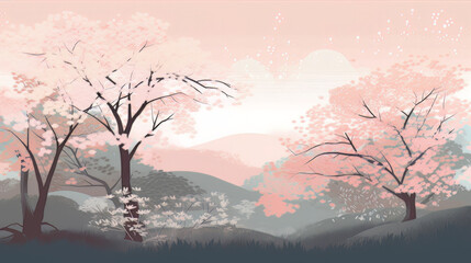 Naklejka na ściany i meble cherry blossom with nature landscape