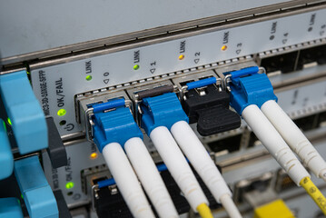 Glasfaserkabel mit SFP, schnelle Internetverbindung, Nahaufnahme