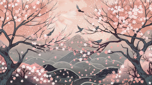 cherry blossom in spring with nature landscape