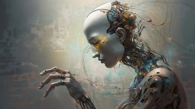 A Female Robot Face ,thought-provoking imagery and symbolism