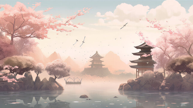cherry blossom in spring with cityscape