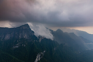 Dramatic mountain landscape seen from Tianmen Mountain West Skywalk path, China