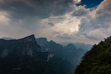 Fototapeta na wymiar Dramatic mountain landscape seen from Tianmen Mountain West Skywalk path, China