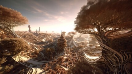 A surrealistic fractal landscape. Generative ai