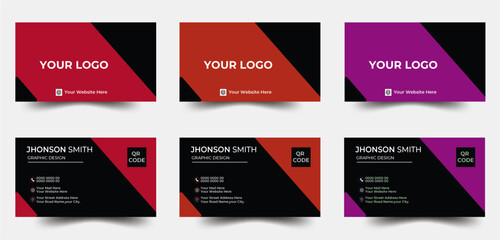 Double-sided creative business card template.Portrait and landscape orientation. Horizontal and vertical layout.
 Personal visiting card with company logo. Vector illustration.