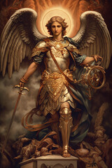 St. Michael the Archangel Illustration. Archangle Saint Michael. Generative Ai. Protection and Defense Symbol.