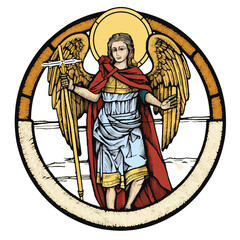 St. Michael the Archangel Illustration. Archangle Saint Michael. Generative Ai. Protection and Defense Symbol. Circle sign.
