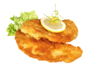 Paniertes Wiener Schnitzel mit Zitrone PNG - Transparent Background