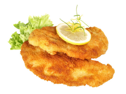 Paniertes Wiener Schnitzel mit Zitrone PNG - Transparent Background