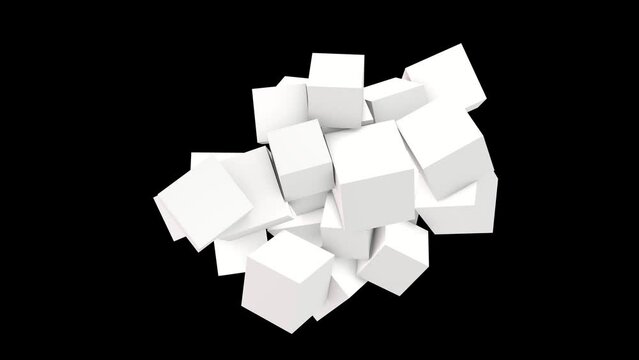 Weird 3D animation of white color cubes shapes. Abstract animated background