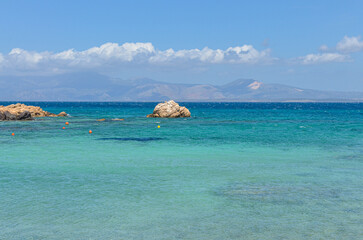 scenic view of Ildir Bay and Karaburun Peninsula from Dodo Beach in Ardic (Cesme, Izmir region, Turkey) © ssmalomuzh