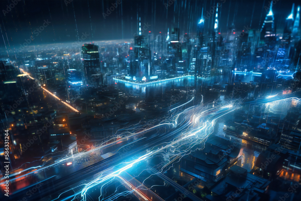 Poster ultra-high-speed internet data communication empowers modern industrial cities, enabling seamless ne