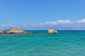 scenic view of Ildir Bay and Karaburun Peninsula from Dodo Beach in Ardic (Cesme, Izmir region, Turkey) © ssmalomuzh