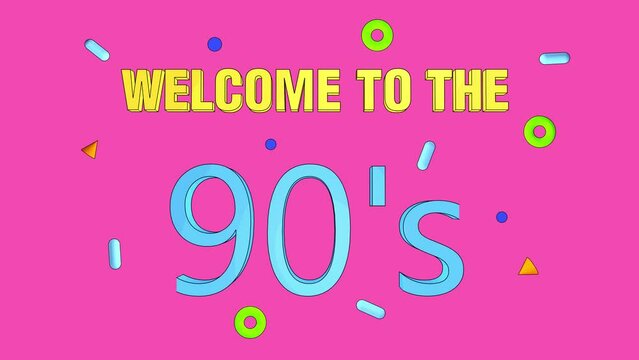 Welcome to the 90's. 3D animation in the style of the 90's. Bright colorful background, intro.