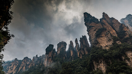 Amazing landscape of quartzite sandstone pillars near famous Bailong Elevator (Yuanjiajie Scenic...