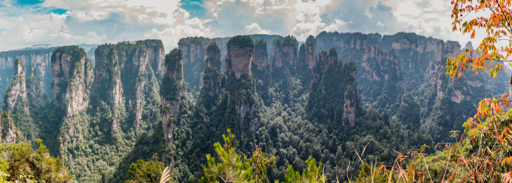Amazing landscape of quartzite sandstone pillars near Avatar View Point (Yuanjiajie Scenic Area), Wulingyuan, China