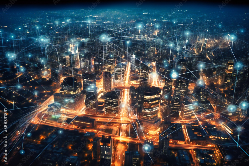 Aufkleber internet speed and data communication intertwine with the city skyline, ushering in a new era of eff