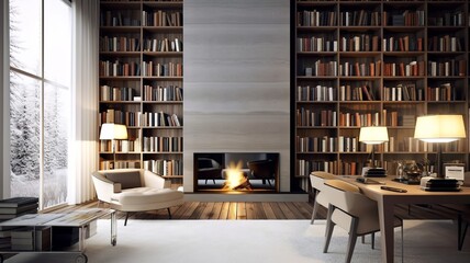 modern style library roominterior