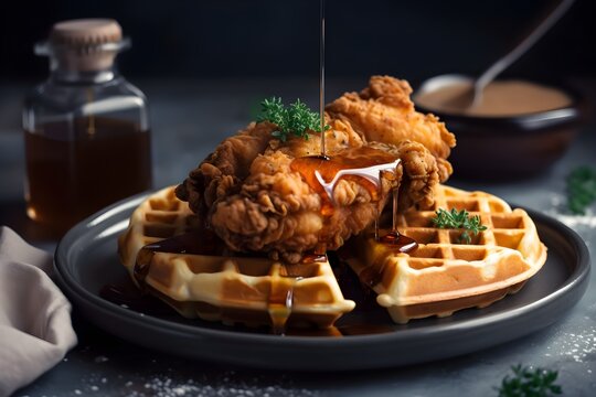 waffles with fried chicken and honey