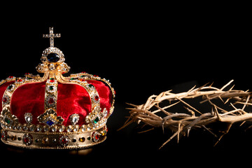 A Gold Crown with Red Velevet with the Crown of Thorns