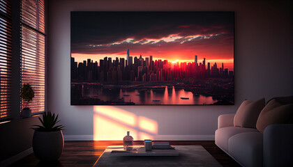 Beautiful sunset landscape. Realistic illustration