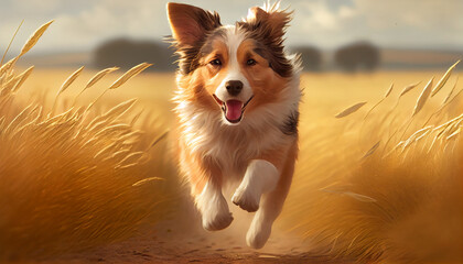 A photo of a dog running through a field ultra realistic. Realistic illustration
