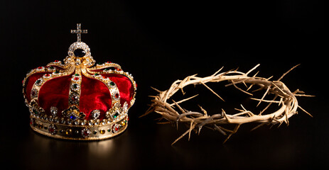 A Gold Crown with Red Velevet with the Crown of Thorns