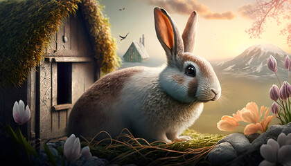 Easter realistic illustration. Realistic scene