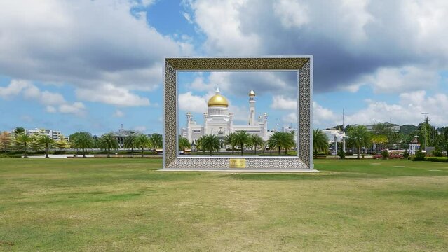 Bandar Seri, Brunei - 25 Feb, 2023: Omar Ali Saifuddien Mosque in Bandar Seri Begawan, the capital of Brunei