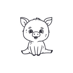 Cute cartoon pig,doodle,outline.Vector illustration 