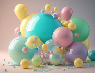 Colorful balls Dynamic liquid shapes background created with Generative AI technology