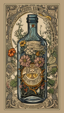 Vintage Illustration of an Art Deco Medicine Bottle Generative AI