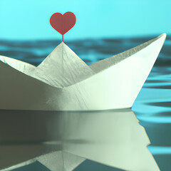 Travel concept - paper boat with heart sail