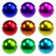 3d render colorful metallic balls with transparent background