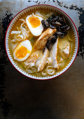 Ramen with rice nudles and mushrooms