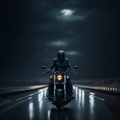 motorcycle at night - obrazy, fototapety, plakaty