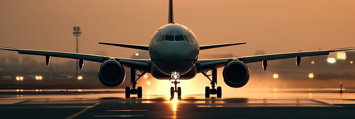 airplane landing at sunset ai generative