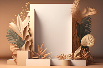 3D podium background with natural light and shadow.