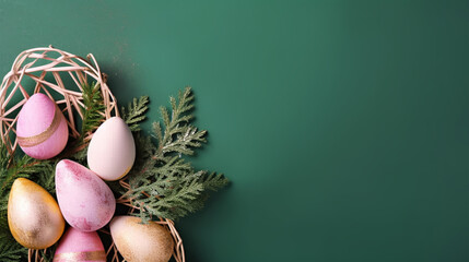 Happy Easter Day background and backdrop, cute bunny rabbit, ornament, and colorful egg, copy space greeting and backdrop, banner, rustic vintage design material. Celebrate Easter.