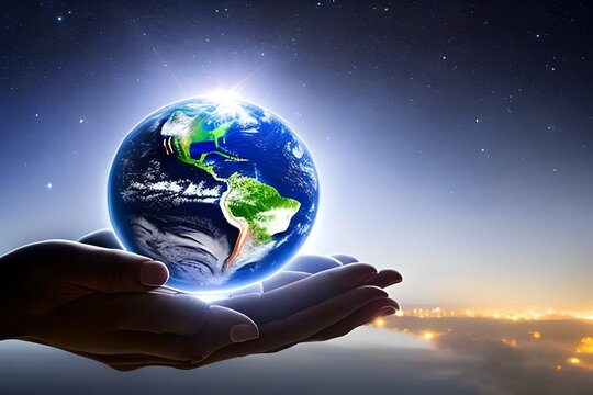 Earth at night Earth Day. Energy saving concept, Elements of this image furnished by NASA